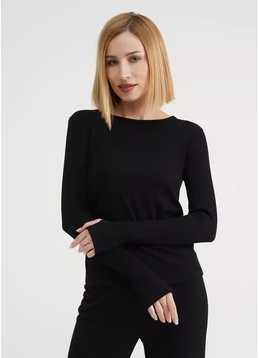 Лонгслив в рубчик RIB 4907/010 black (черный)