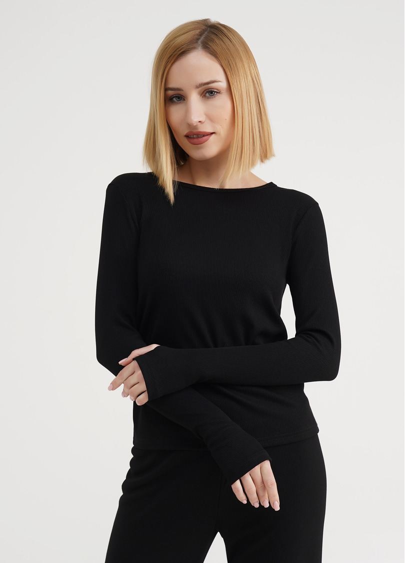 Лонгслив в рубчик RIB 4907/010 black (черный)