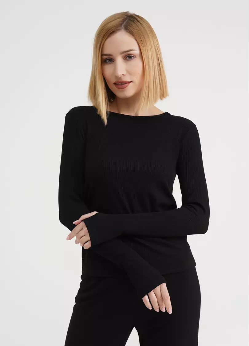 Лонгслив в рубчик RIB 4907/010 black (черный)