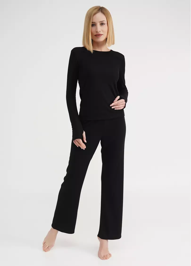 Лонгслив в рубчик RIB 4907/010 black (черный)