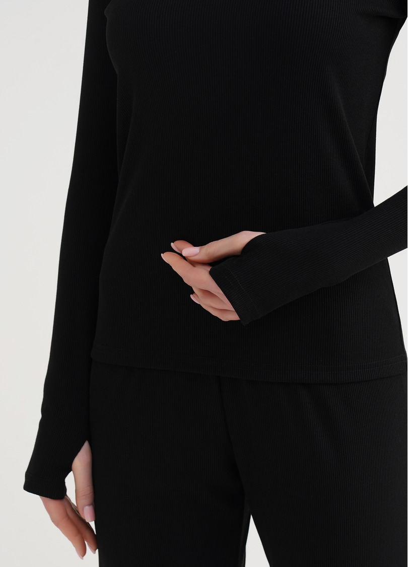 Лонгслив в рубчик RIB 4907/010 black (черный)