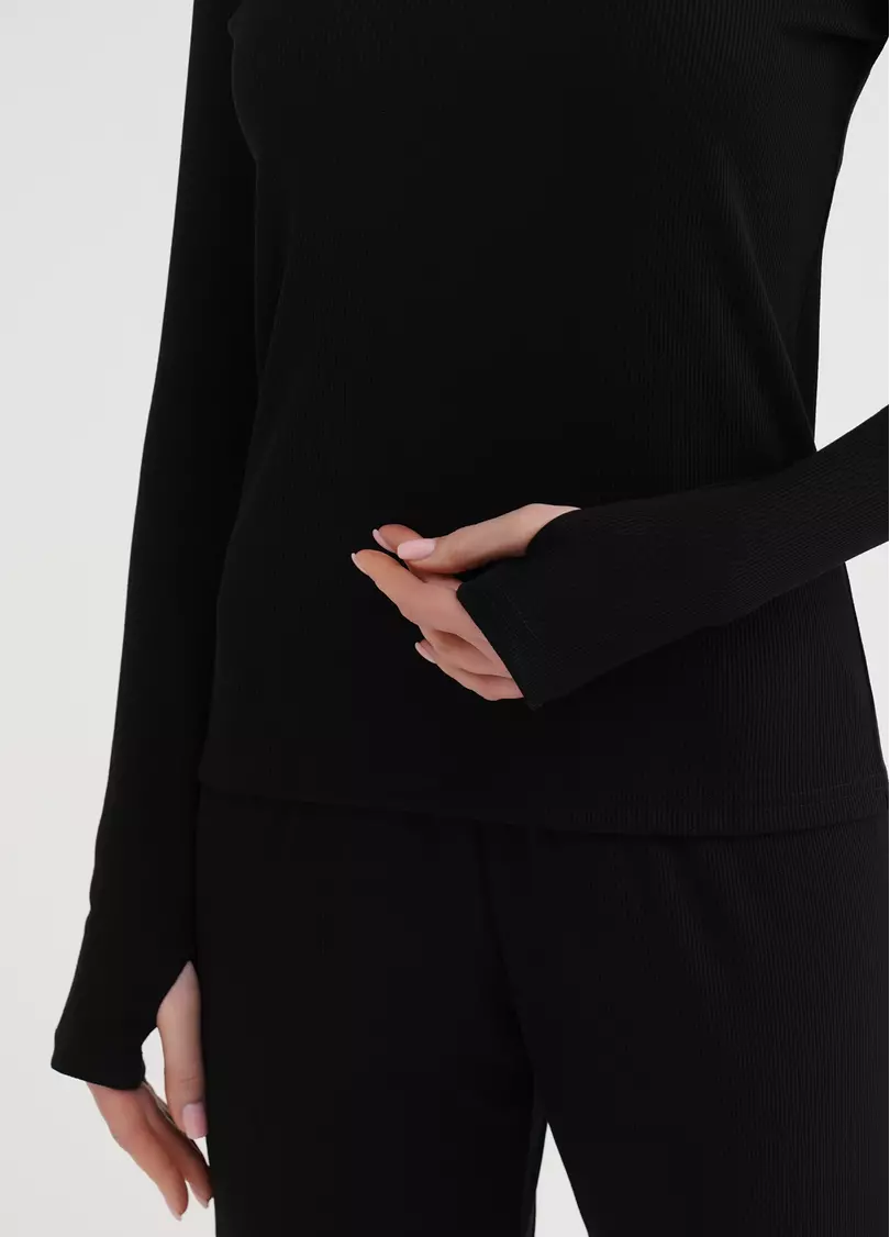 Лонгслив в рубчик RIB 4907/010 black (черный)