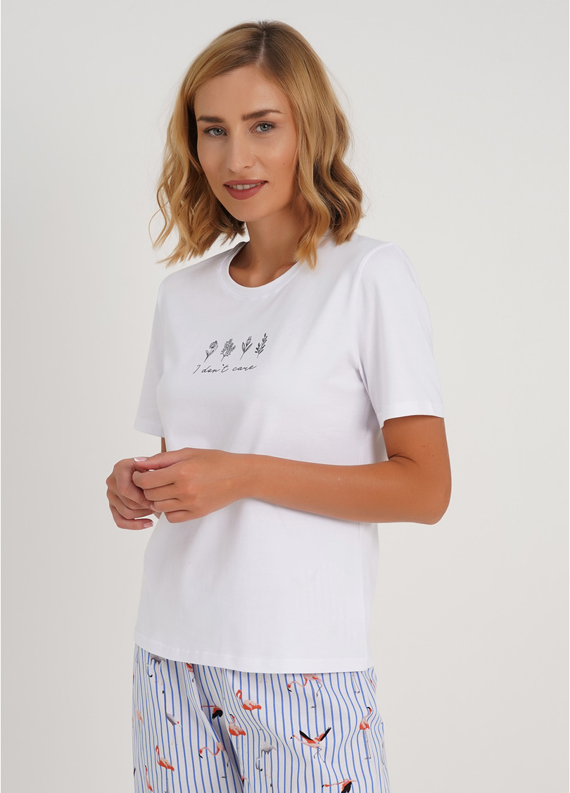 Пижамная футболка из хлопка SPRING FLOWERS 4802/010 white (белый)