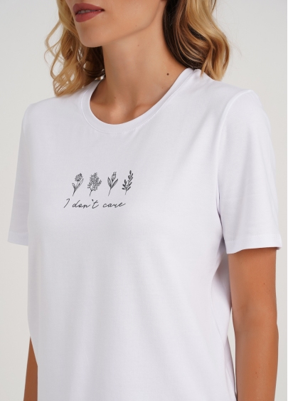 Пижамная футболка из хлопка SPRING FLOWERS 4802/010 white (белый)