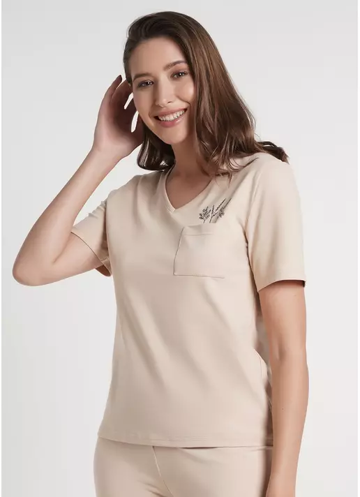 Футболка пижамная с карманом SPRING FLOWERS 4805/010 beige (бежевый)