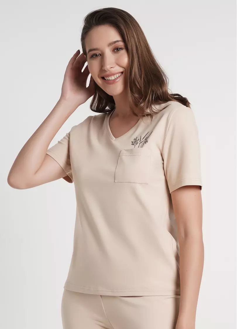 Футболка пижамная с карманом SPRING FLOWERS 4805/010 beige (бежевый)
