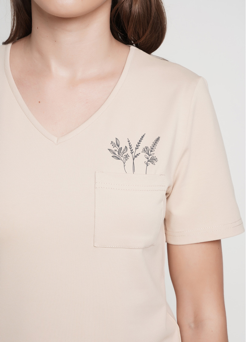 Футболка піжамна з карманом SPRING FLOWERS 4805/010 beige (бежевий)