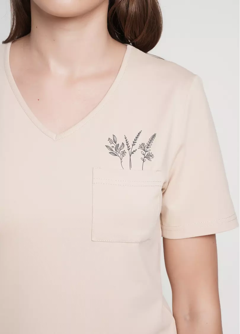 Футболка пижамная с карманом SPRING FLOWERS 4805/010 beige (бежевый)