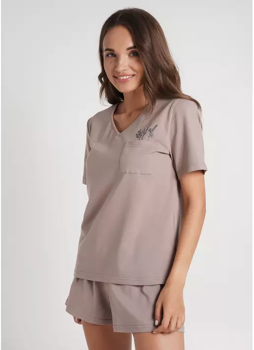 Футболка пижамная с карманом SPRING FLOWERS 4805/010 mokko (коричневый)