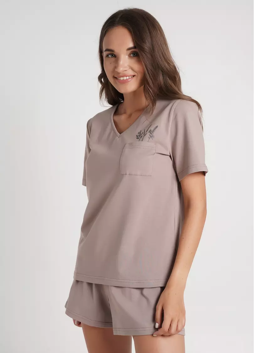 Футболка пижамная с карманом SPRING FLOWERS 4805/010 mokko (коричневый)