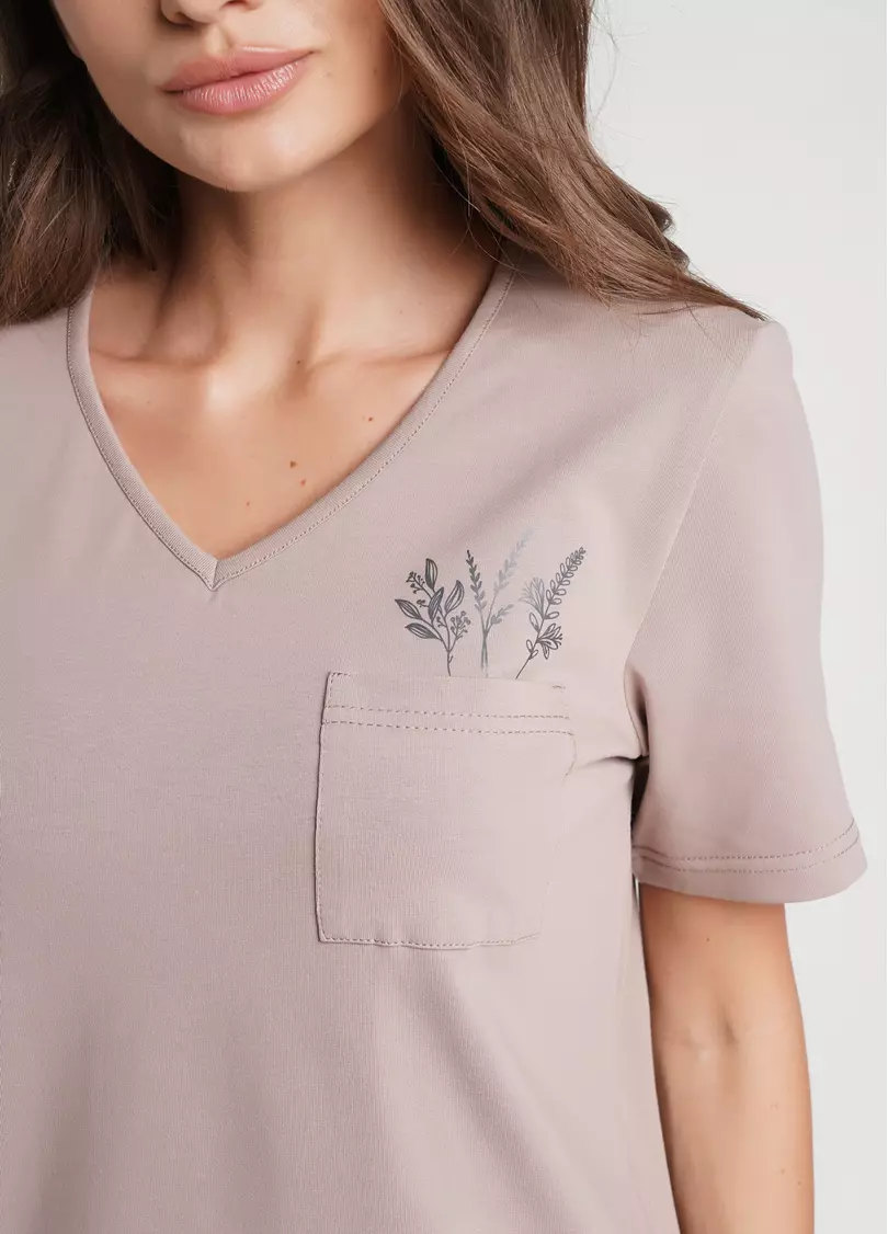 Футболка пижамная с карманом SPRING FLOWERS 4805/010 mokko (коричневый)