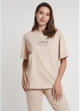 Широкая футболка с принтом SPRING FLOWERS 4806/010 beige (бежевый)