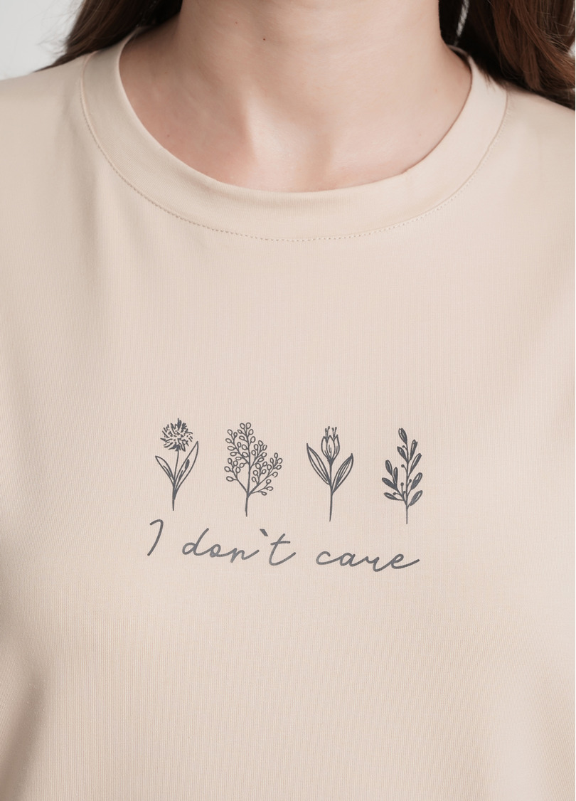 Широка футболка з принтом SPRING FLOWERS 4806/010 beige (бежевий)