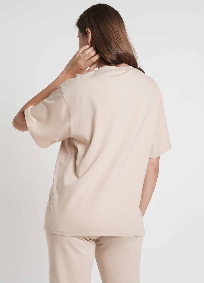 Широка футболка з принтом SPRING FLOWERS 4806/010 beige (бежевий)