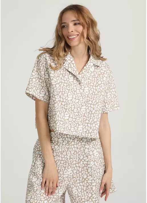 Укороченная рубашка STREET SPOTTED 7601/010 beige/milk leopard print (бежевый)