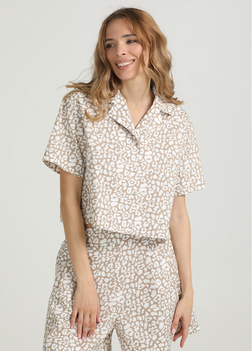 Укороченная рубашка STREET SPOTTED 7601/010 beige/milk leopard print (бежевый)