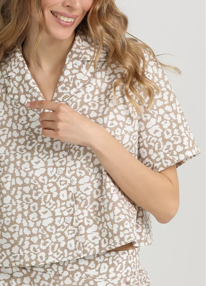 Укороченная рубашка STREET SPOTTED 7601/010 beige/milk leopard print (бежевый)