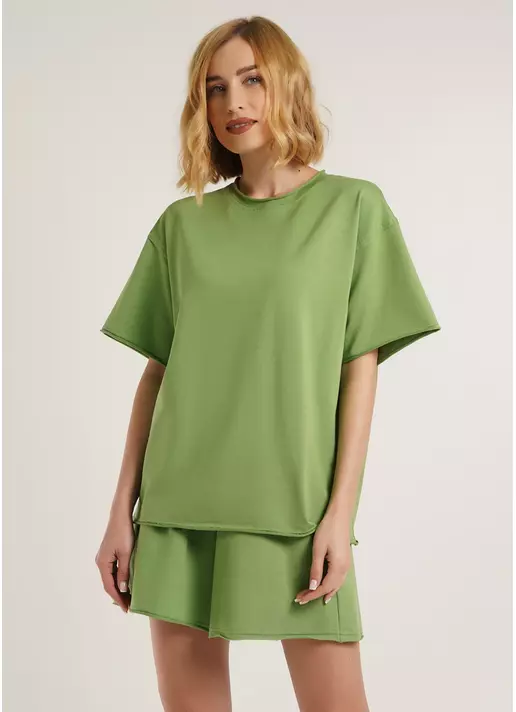 Широка футболка з необробленим низом STREET STYLE 4810/180 olive (зелений)