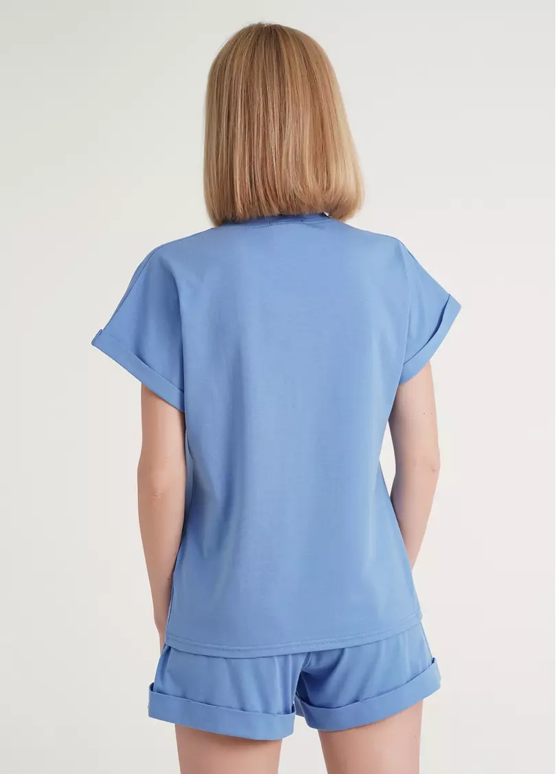 Футболка з підворотами на рукавах та принтом STRONG 4809/010 blue (блакитний)