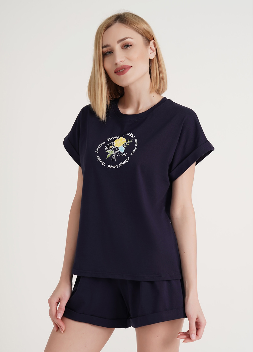 Футболка с подворотами на рукавах и принтом STRONG 4809/010 navy (синий)