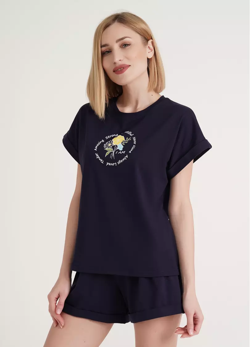 Футболка з підворотами на рукавах та принтом STRONG 4809/010 navy (синій)