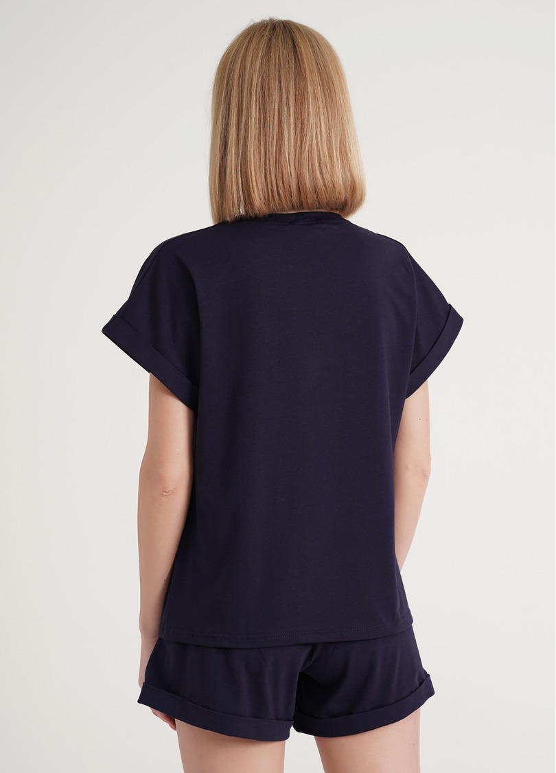 Футболка с подворотами на рукавах и принтом STRONG 4809/010 navy (синий)