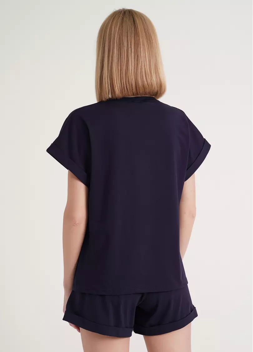 Футболка з підворотами на рукавах та принтом STRONG 4809/010 navy (синій)