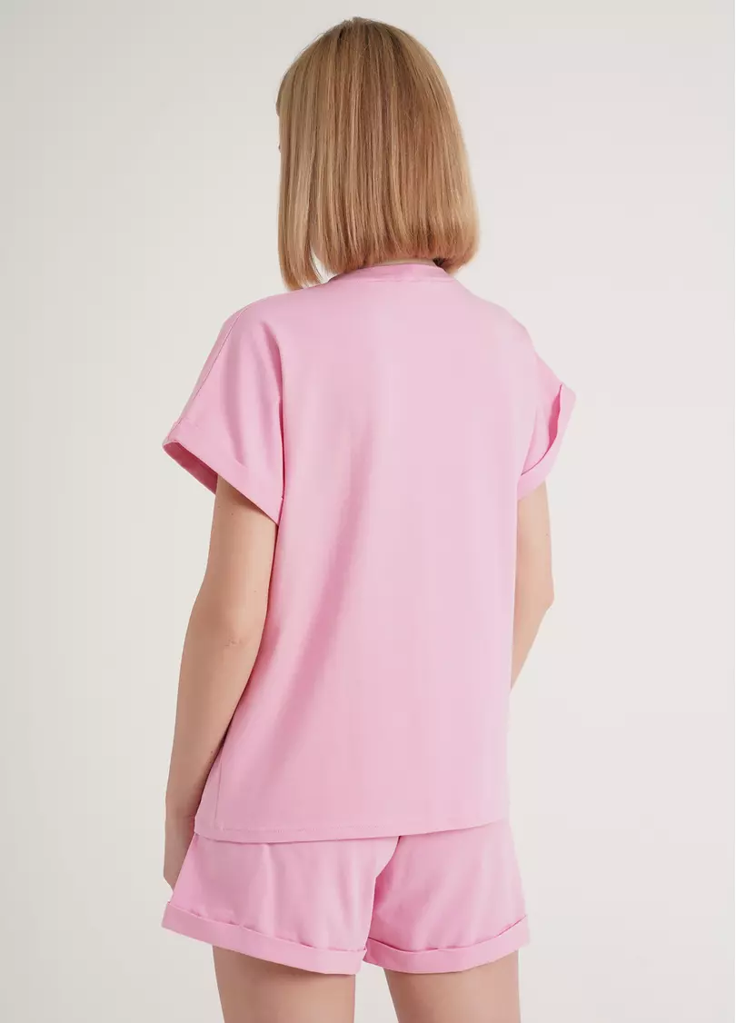 Футболка с подворотами на рукавах и принтом STRONG 4809/010 pink (розовый)