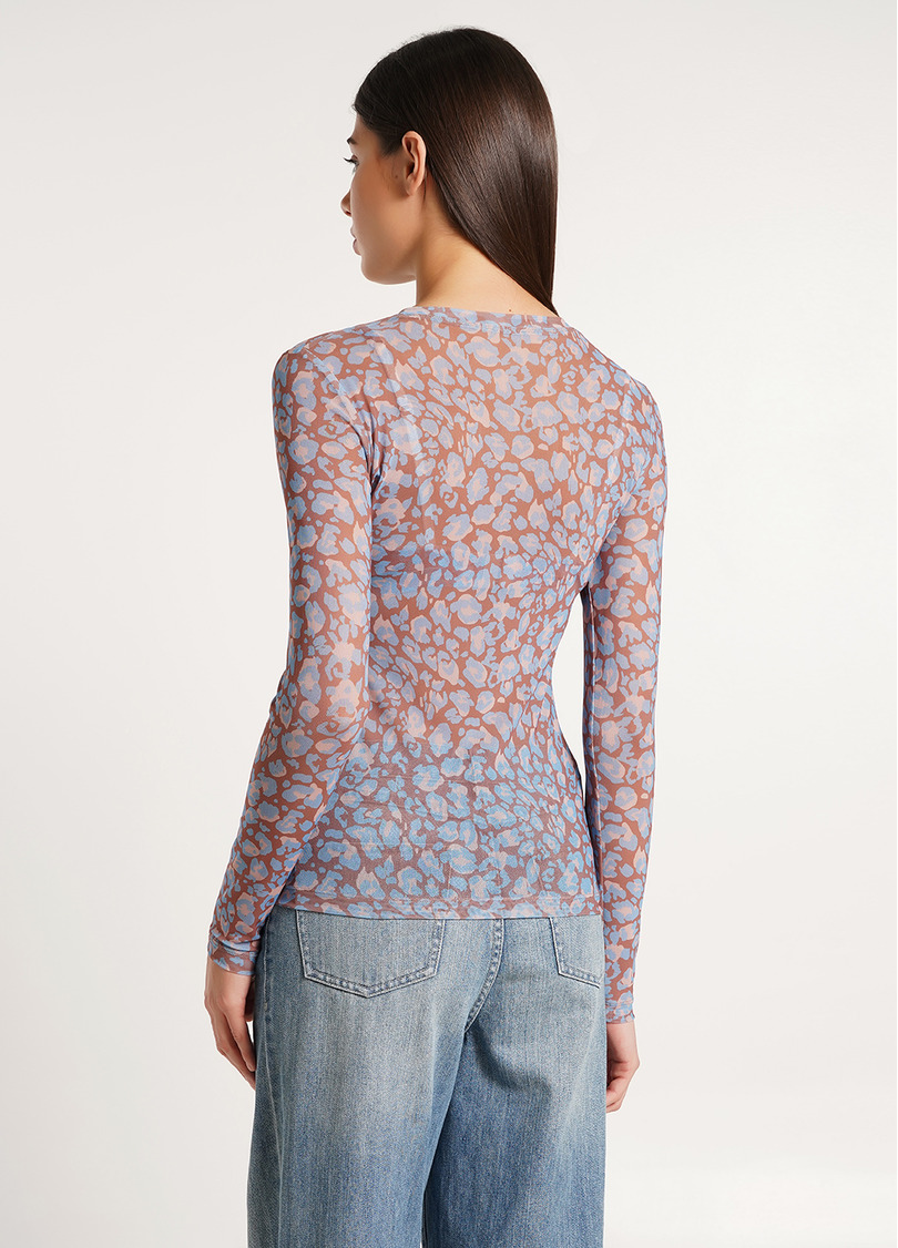 Лонгслив из сетки с анималистическим принтом Safari 4902/07 blue (голубой)