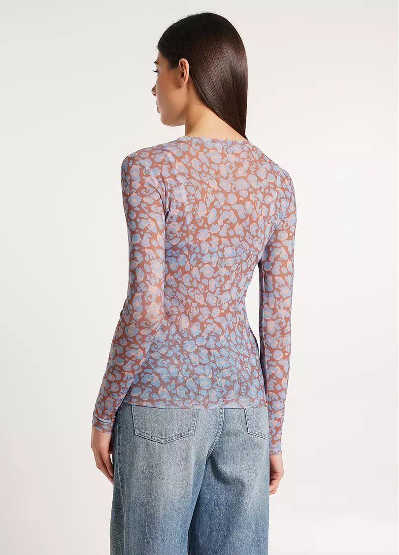 Лонгслив из сетки с анималистическим принтом Safari 4902/07 blue (голубой)