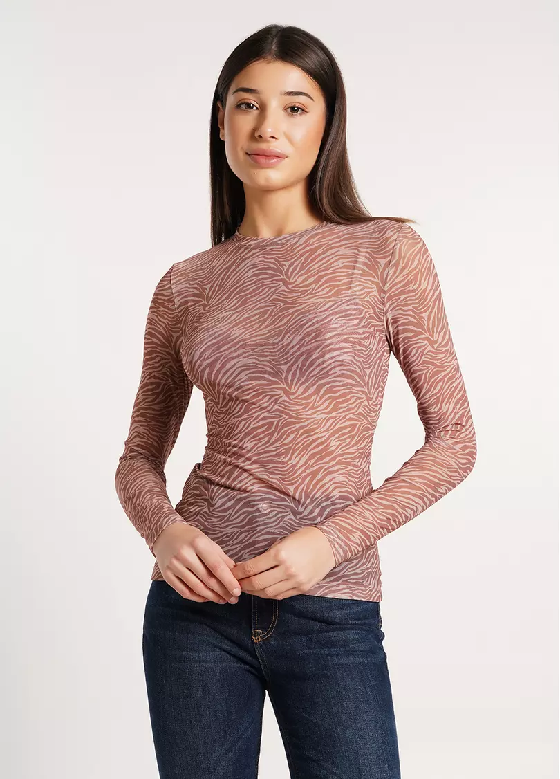 Лонгслив из сетки с анималистическим принтом Safari 4902/07 powder (бежевый)