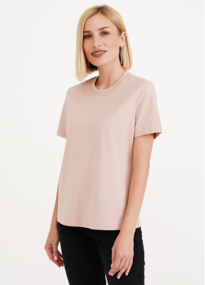 Хлопковая футболка T-SHIRT BASIC NECK 4815/010 beige (бежевый)