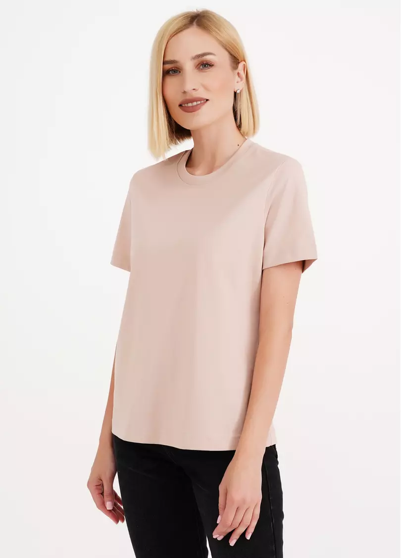 Хлопковая футболка T-SHIRT BASIC NECK 4815/010 beige (бежевый)