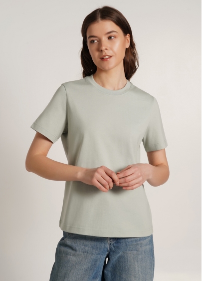 Хлопковая футболка T-SHIRT BASIC NECK 4815/010 sage green (зеленый)