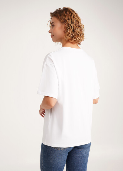 Футболка оверсайз из хлопка с принтом T-SHIRT BASIC print 4806/010 white/beach (белый)