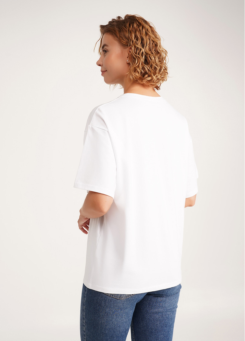 Футболка оверсайз из хлопка с принтом T-SHIRT BASIC print 4806/010 white/beach (белый)