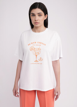 Футболка оверсайз из хлопка с принтом T-SHIRT BASIC print 4806/010 white/letter print (белый)
