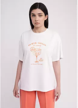 Футболка оверсайз з бавовни з принтом T-SHIRT BASIC print 4806/010 white/letter print (білий) Футболка оверсайз з бавовни з принтом T-SHIRT BASIC print 4806/010 white/letter print (білий)