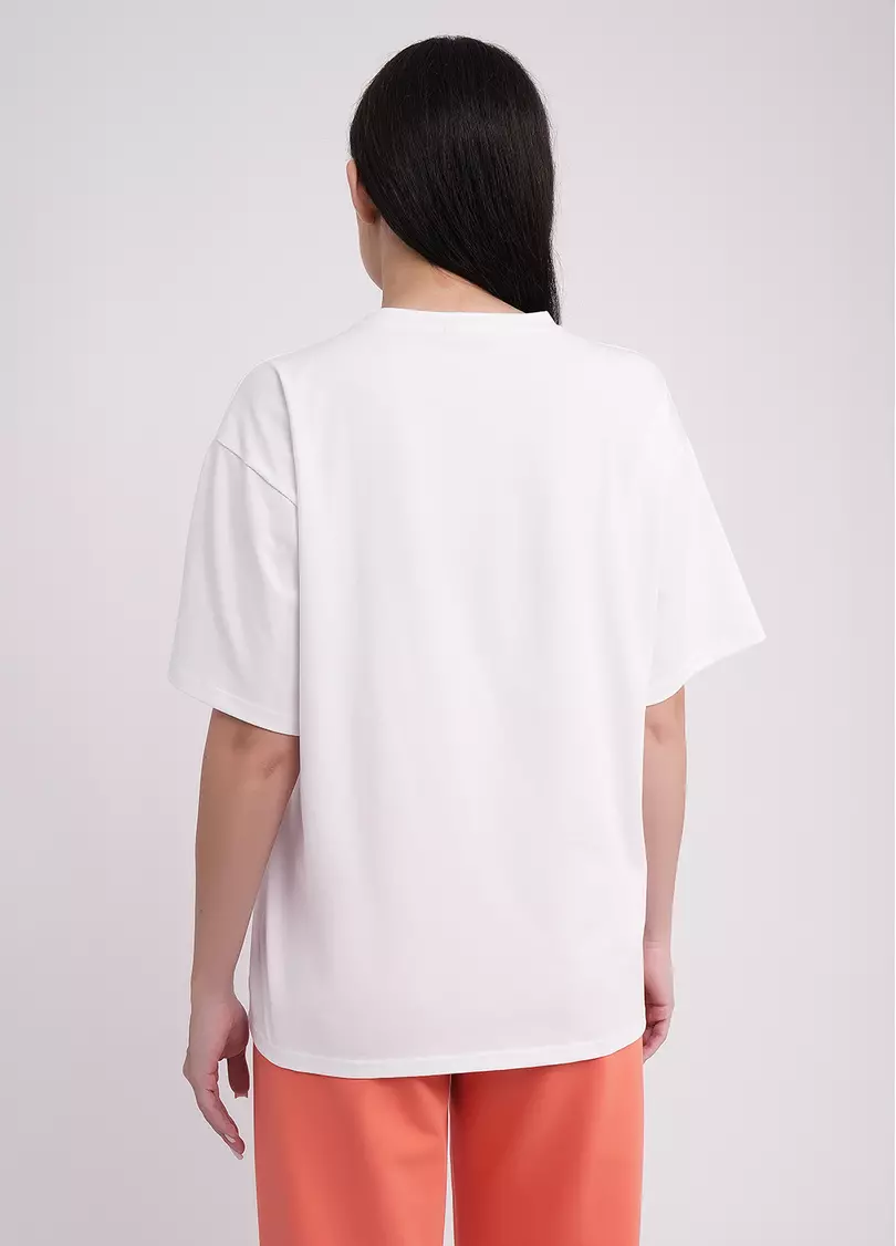 Футболка оверсайз из хлопка с принтом T-SHIRT BASIC print 4806/010 white/letter print (белый)