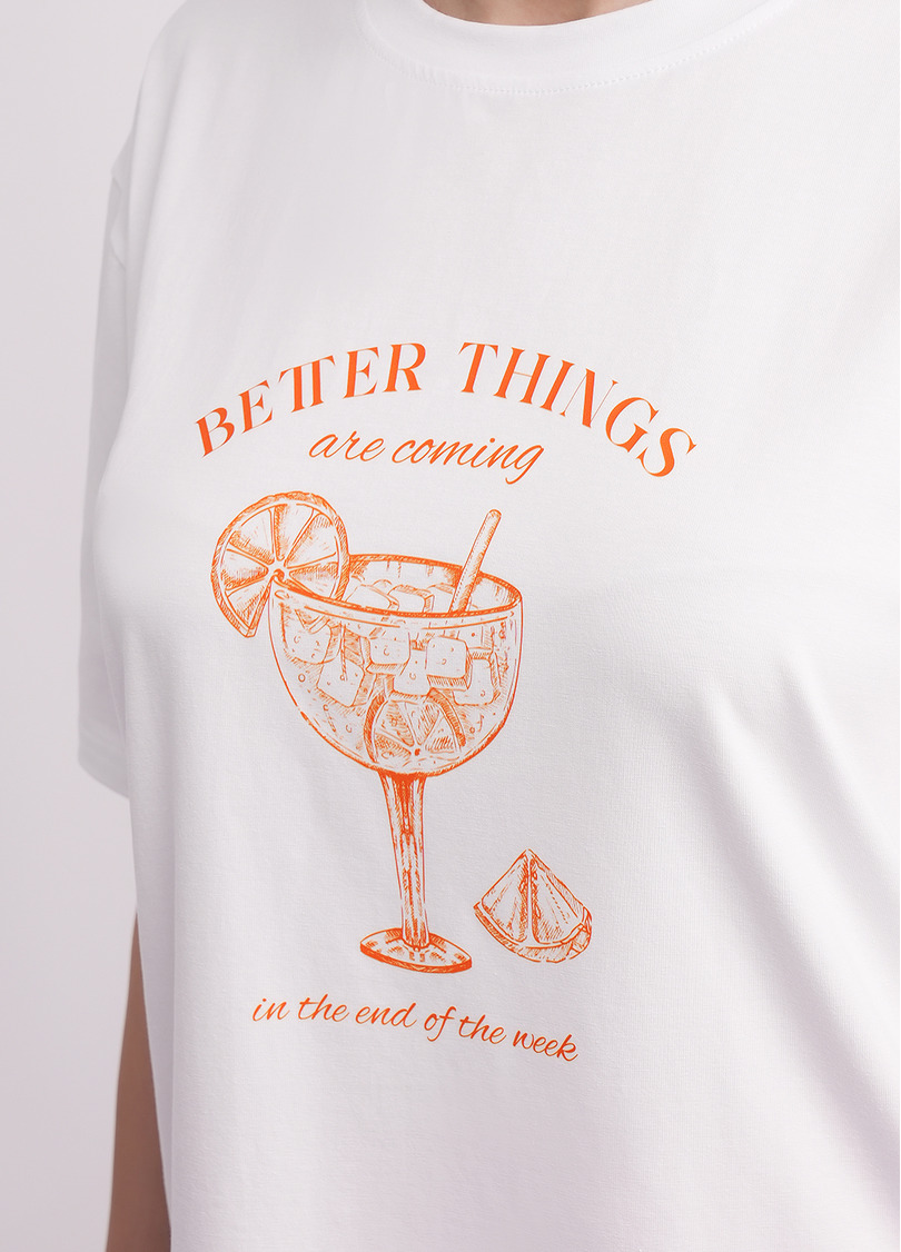 Футболка оверсайз из хлопка с принтом T-SHIRT BASIC print 4806/010 white/letter print (белый)