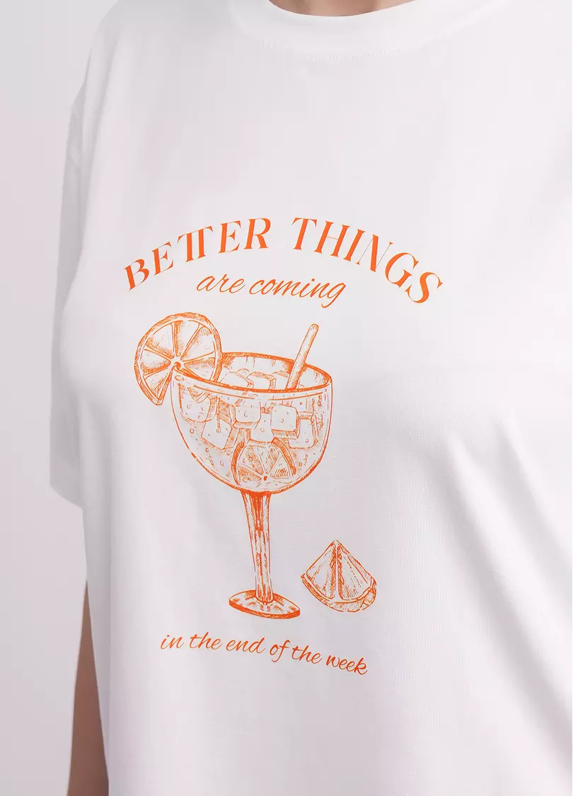 Футболка оверсайз из хлопка с принтом T-SHIRT BASIC print 4806/010 white/letter print (белый)