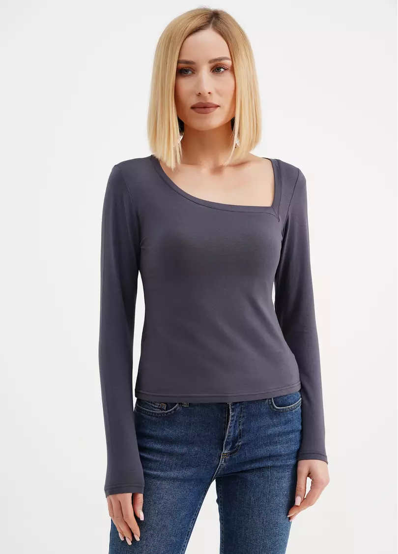 Лонгслів з асиметричним вирізом T-SHIRT LONG SLEEVE 4909/010 greystone (сірий)