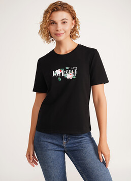 Хлопковая футболка с розами T-shirt print 4802/60 black/flowers (черный)