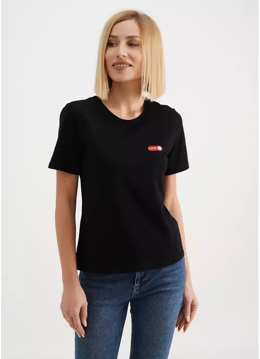 Бавовняна футболка з написом "Love" T-shirt print 4802/60 black/love (чорний)