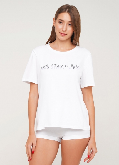 Хлопковая футболка с принтом T-shirt print 4802/60 (белый, серый)