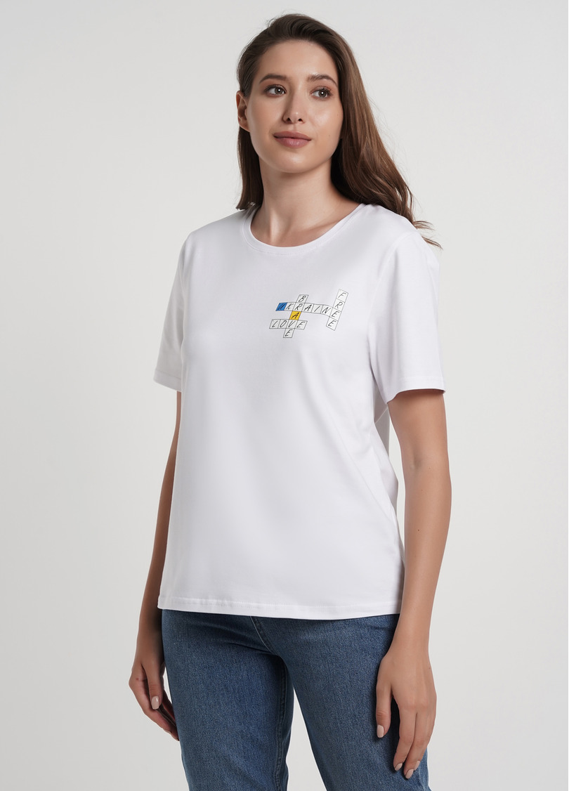 Хлопковая футболка с принтом "Ukraine. Brave. Free. Love" T-shirt print 4802/60 white/crossword (белый)