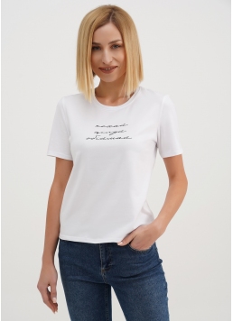 Хлопковая футболка с надписью "Кохай. Цілуй. Обіймай." T-shirt print 4802/60 white/feeling (белый)