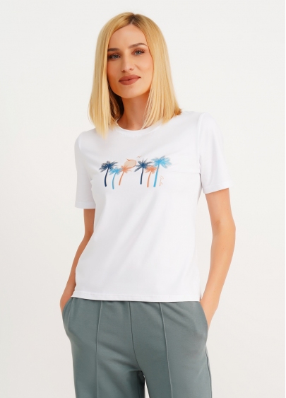 Бавовняна футболка з принтом пальми T-shirt print 4802/60 white/palm (білий)