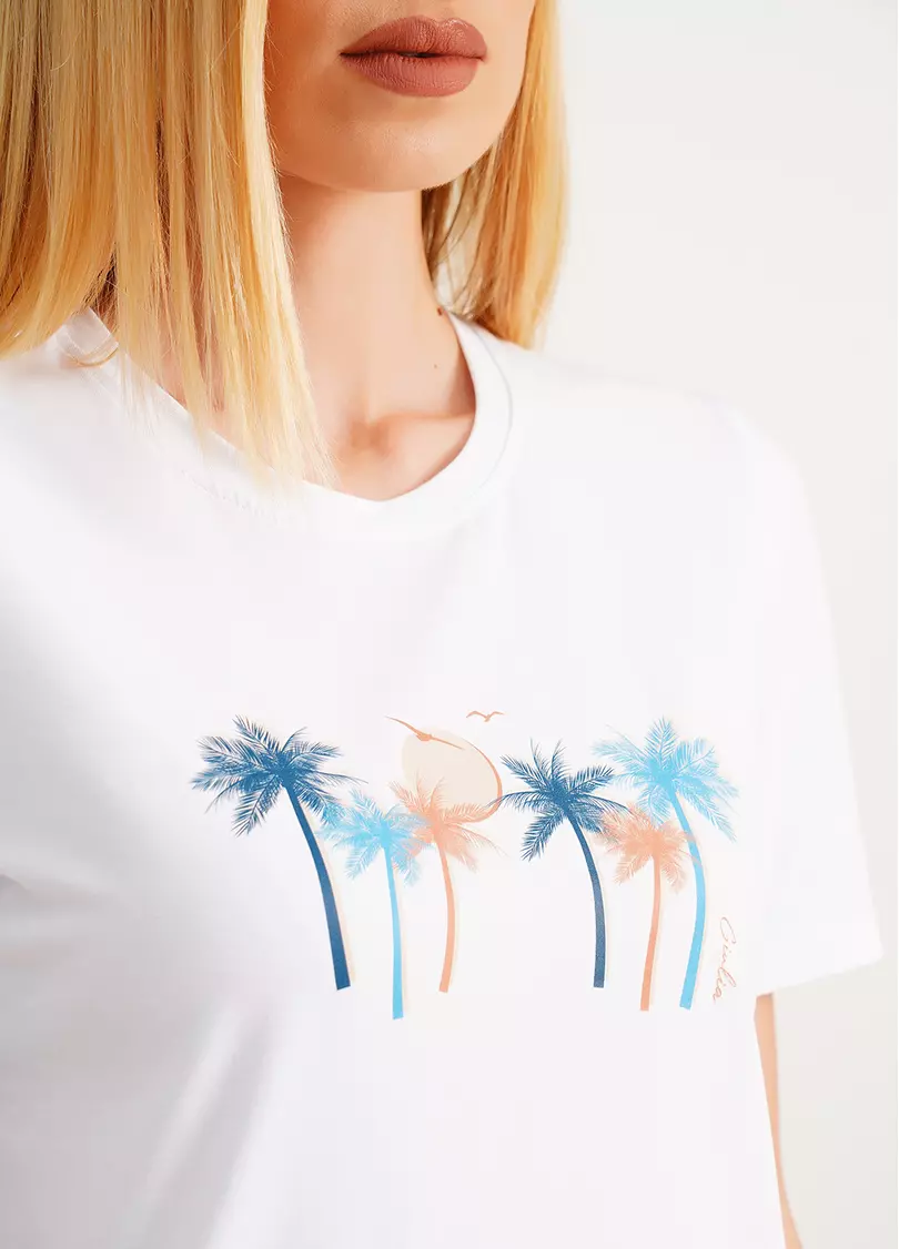 Хлопковая футболка с принтом пальмы T-shirt print 4802/60 white/palm (белый)