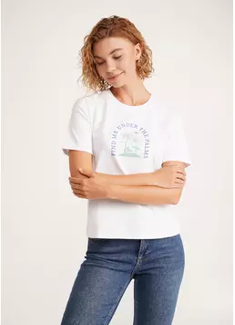 Бавовняна футболка з пальмами T-shirt print 4802/60 white/palm print (білий) Бавовняна футболка з пальмами T-shirt print 4802/60 white/palm print (білий)